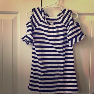 Striped open shoulder dress